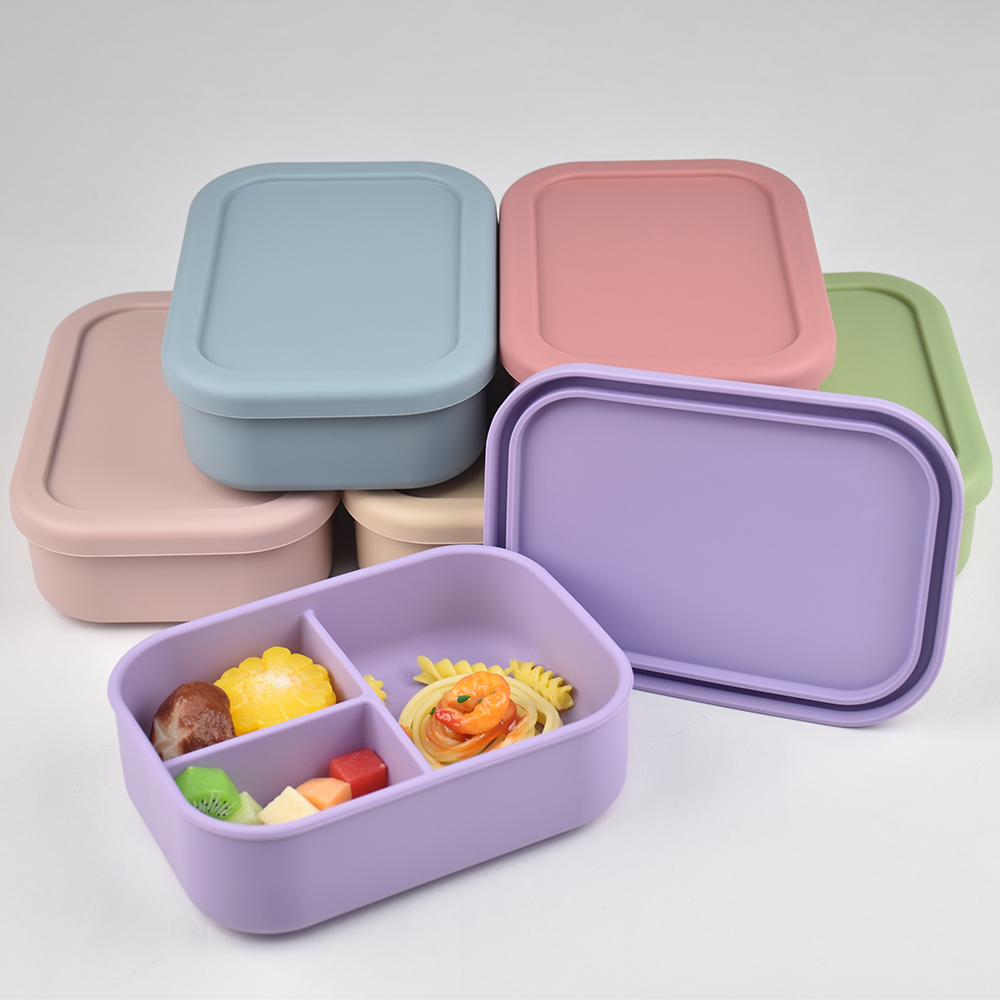 Baby Food Nan - 3つのコンパートメントに分かれた食品グレードシリコン製弁当箱 - 水漏れ防止、電子レンジ対応、環境に優しい子供と大人のための食事準備容器
