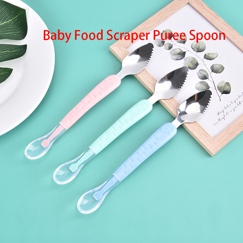 Baby Food Apple - 多機能ベビーフードスクレーパー,ステンレス鋼,アップルマッドスプーン,フルーツ補完,ダブルヘッド