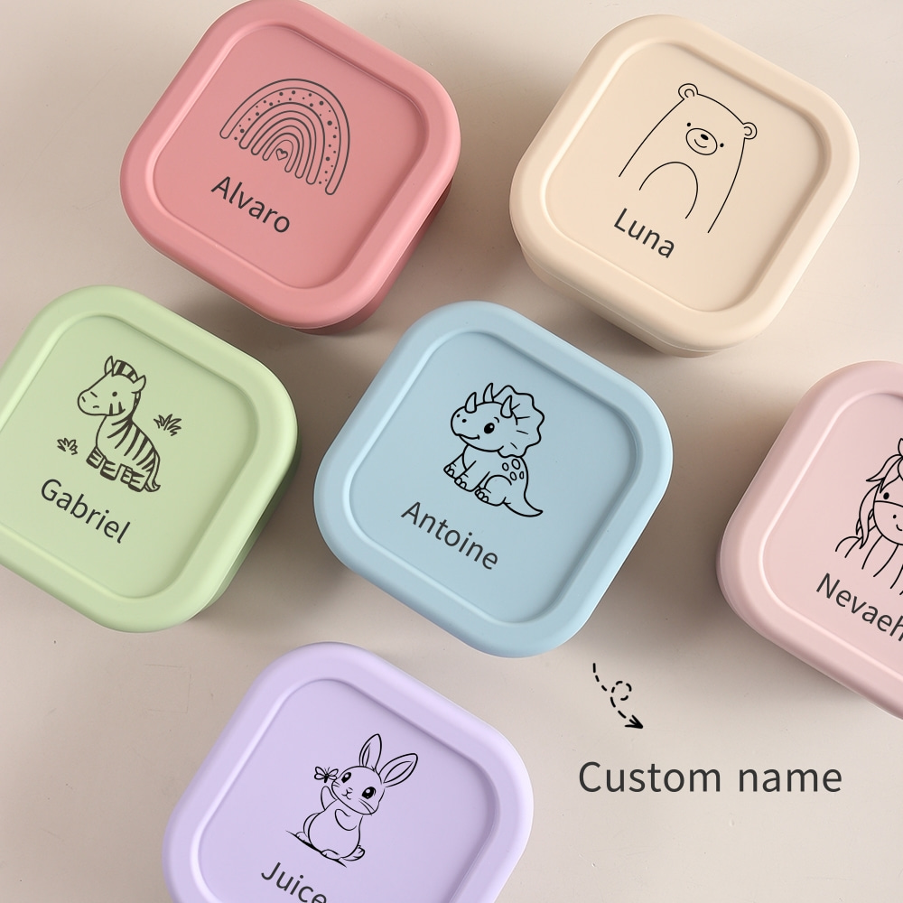 Baby Food Glass Containers - カスタム名またはパターン入り1個入り食品グレードシリコン製ベビーフード保存容器、510ml漏れ防止スナックボックス、学校給食ボックス