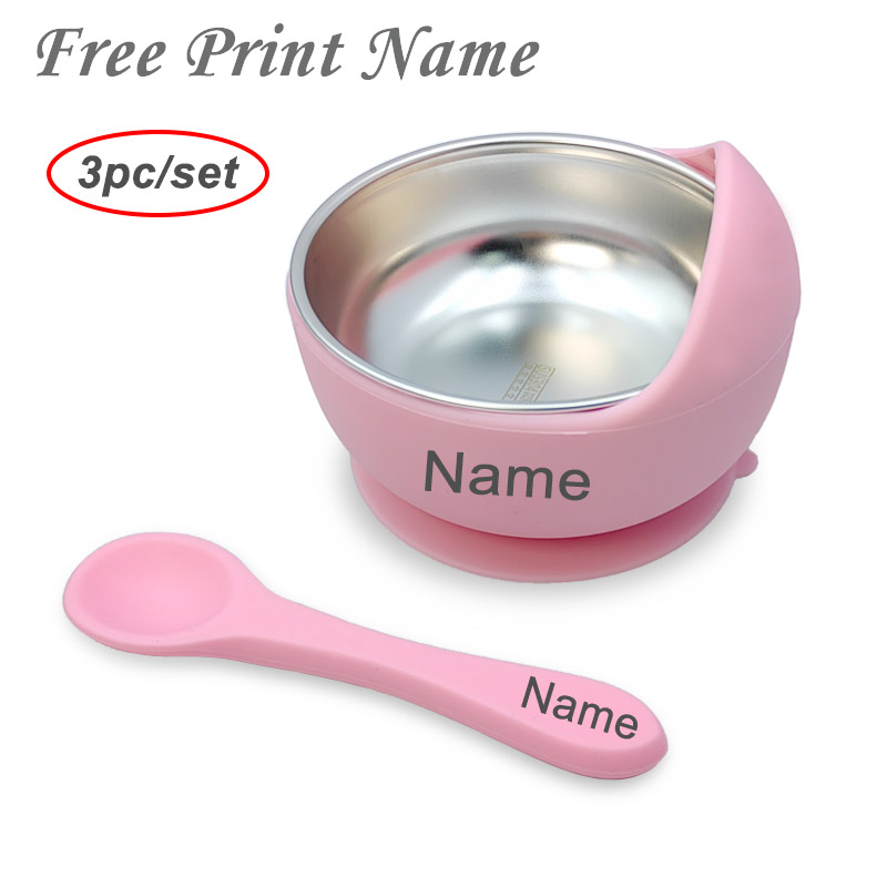 Baby Food Feeder - 3 個セットベビー給餌ボウルスプーン付きステンレス鋼ボウルパーソナライズされた名前食器子供のための吸盤ボウルベビー供給