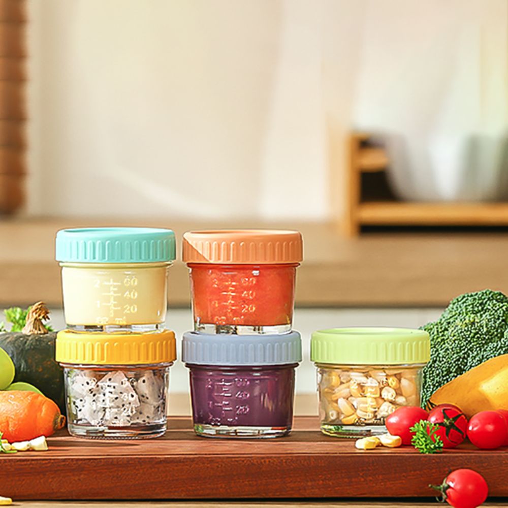 Baby Food Glass Containers - 6個入りメイソンジャー ガラス製ベビーフードジャー 再利用可能 蓋付き ディップソースカップ 漏れ防止