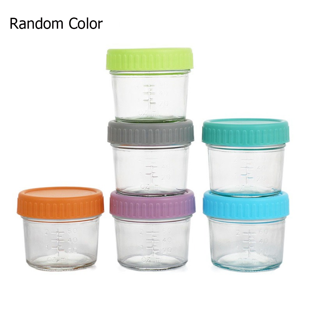 Baby Food Glass Containers - 6個入り 多目的ガラス製ベビーフードジャー 再利用可能 目盛り付き ディップソースカップ 蓋付きで漏れ防止