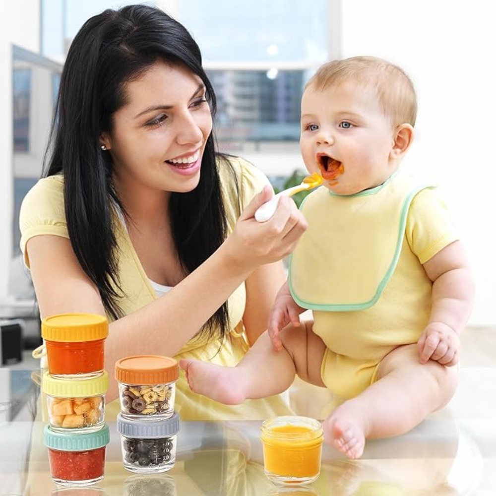 Baby Food Glass Containers - 6個入りガラス製ベビーフードジャー 再利用可能 目盛り付き ディップソースカップ 蓋付き漏れ防止 サラダドレッシング容器