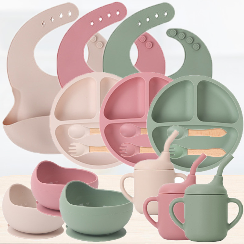 Baby Food Product - 子供用シリコン食器セット、赤ちゃんの生鮮食品トレーニング、サッカーボウル、ビブカップ、フォーク、スプーン、食品、1個、2個、3個、5個