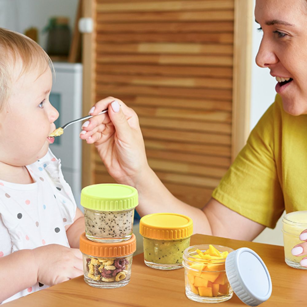 Baby Food Glass Containers - 6個入り多目的ガラス製ベビーフードジャー 蓋付き再利用可能 ディップソースカップ 目盛り付き 漏れ防止 サラダドレッシング容器