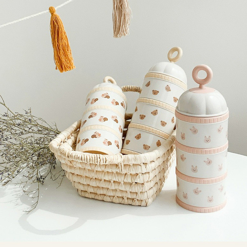 Baby Food Storage - かわいいクマの粉ミルクボックス離乳食アクセサリー新生児 3 層粉ミルクディスペンサー容器ボックスボトル授乳母子供