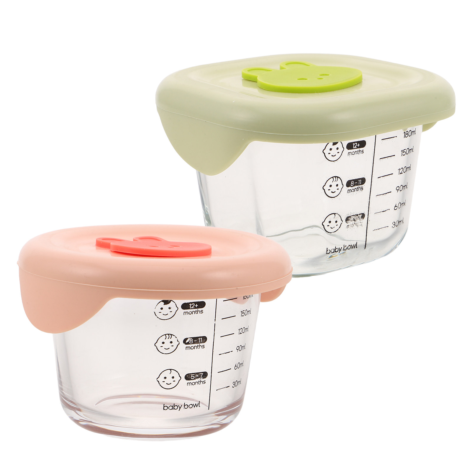 Baby Food Glass Containers - 2個入りベビーフード保存容器 ガラス製クリアデザイン 正確な計量 密閉蓋 鮮度保持 スナックボックス