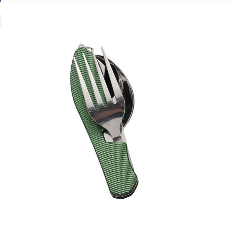 Weaning Spoon Set - 折りたたみ式ステンレス製カトラリーセット、一体型携帯ナイフとフォークのコンボ、キャンプやピクニック用の再利用可能な金属製食器