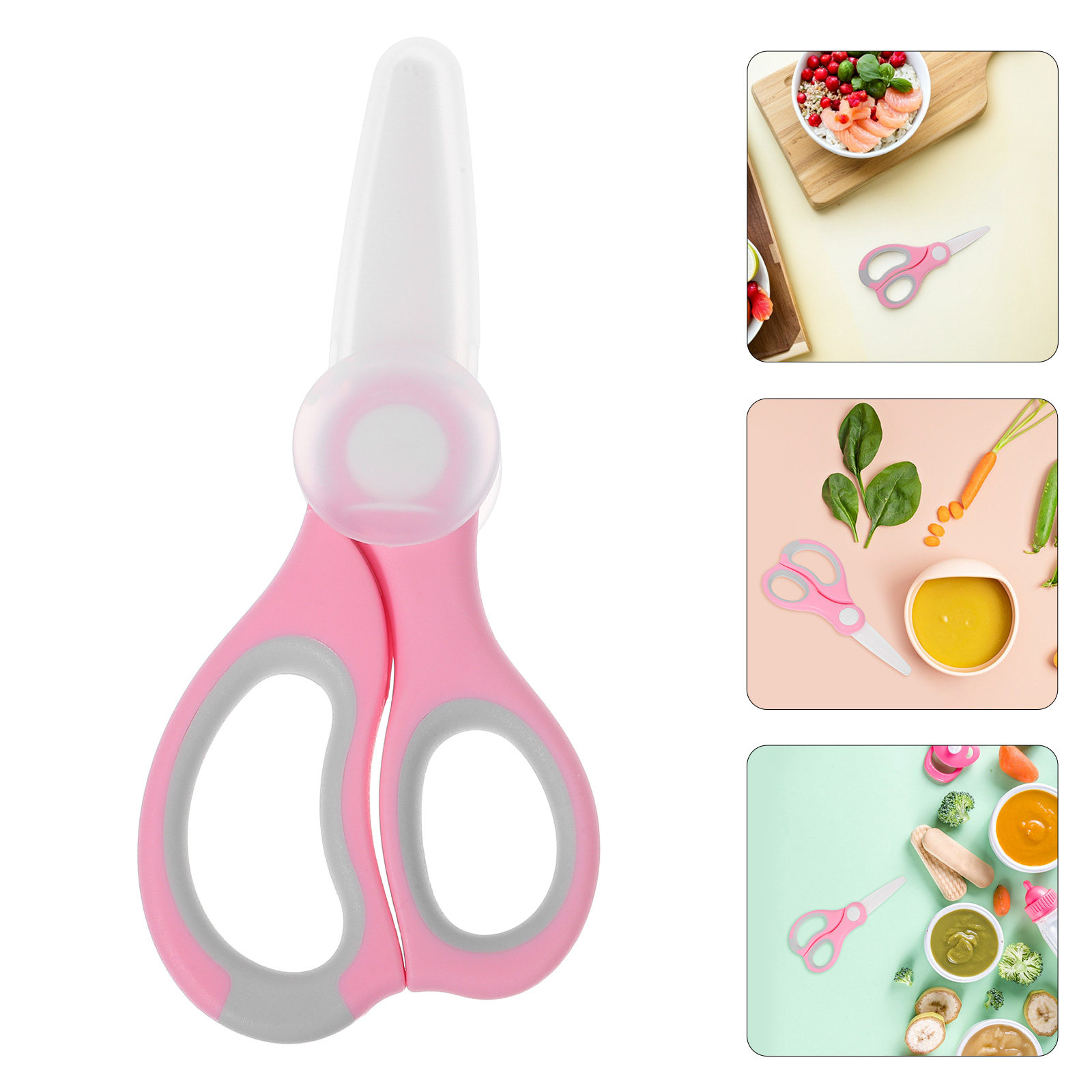 Baby Food Scissors - 携帯用セラミック製ベビーフードハサミ、人間工学に基づいたハンドルで野菜、果物、肉、麺、ピザなどを切るのに適しています。幼児や子供向け。