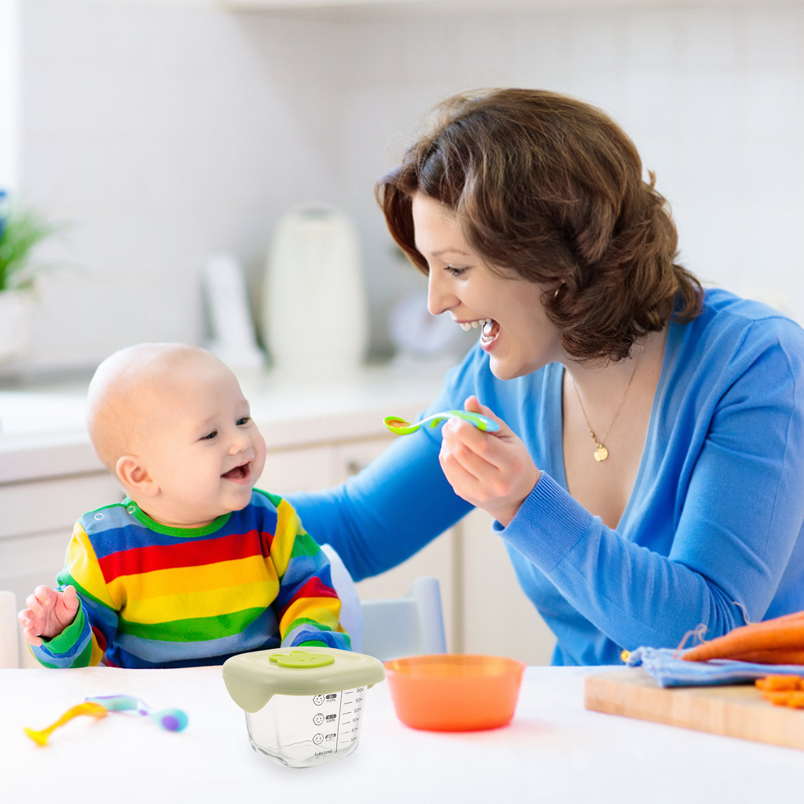 Baby Food Glass Containers - 2個入りベビーフード保存容器 ガラス製 230ml 密閉型漏れ防止スナックボックス 幼児用フードホルダー 旅行用