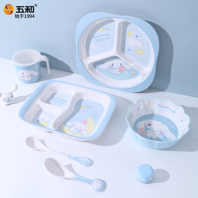 Baby Food Dinner - サンリオ食器用、火傷防止ボウル、ソーサー、カップ、スプーン、かわいいシナモロール仕切り皿、ベビー用補助食プレート