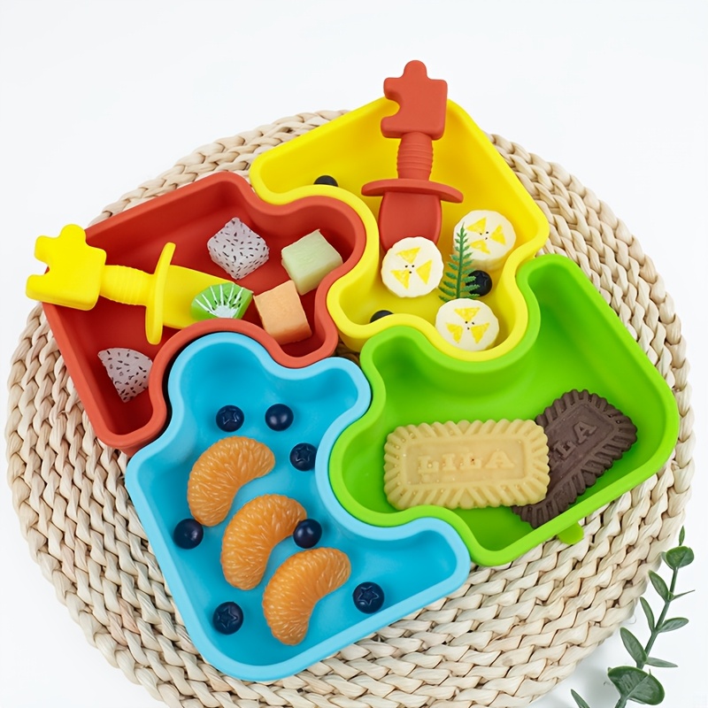 Baby Food Table - 6個/セット ベビーシリコン製食器セットには、スプーン1本、フォーク1本、吸収性高温耐性プレート4枚が含まれています。