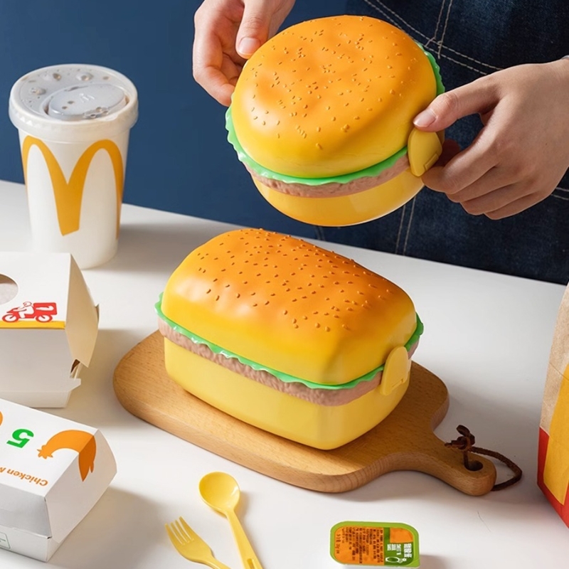 Weaning Spoon Set - ハンバーガー弁当箱二段かわいいハンバーガー弁当箱電子レンジ子供学校食事食品容器フォーク食器セットギフト