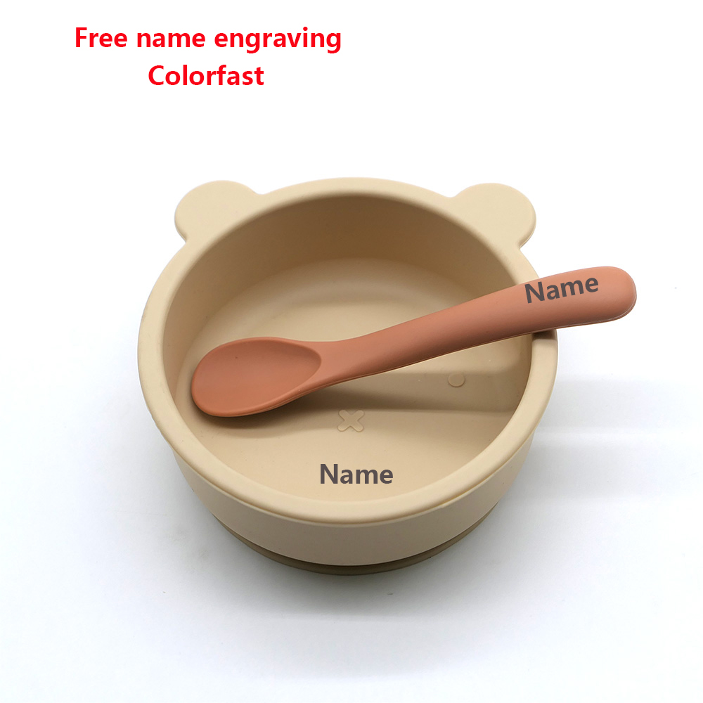 Baby Food Feeder - 子供用食器セット ボウル スプーン 名入れ印刷 色褪せにくいシリコン吸盤付き食事用ボウル