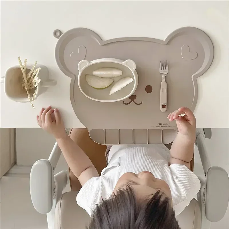 Baby Food Table - 食品グレードシリコン製ベビービブテーブルマット、幼児用ポータブル吸盤付きプレースマット、子供用ベビー食事用キッチンプレースマット