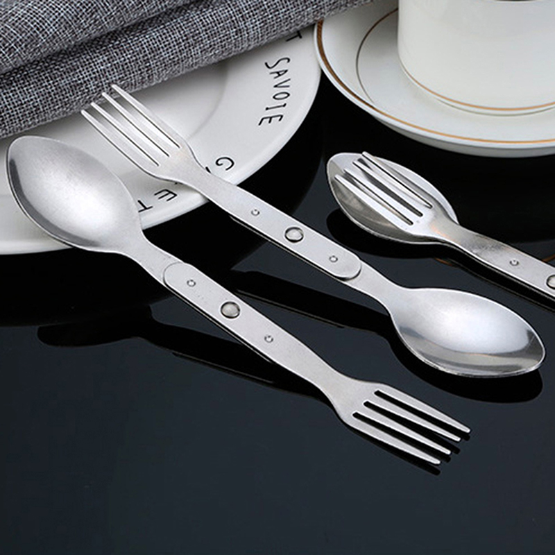 Weaning Spoon Set - 2-in-1 フォークデザートスプーンカトラリーセット屋外キャンプやピクニック用ポータブル耐久性のあるステンレス鋼ミニフォークスプーン