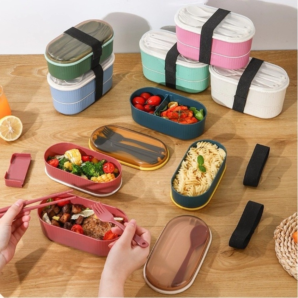 ポータブル二層ランチボックス大容量電子レンジ対応食器セットフ - Weaning Spoon Set のレビューと価格