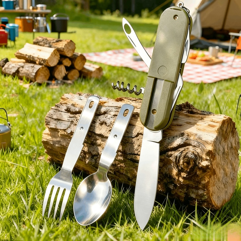 ステンレス製7 in 1キャンプ用カトラリーセット、折りたた - Weaning Spoon Set のレビューと価格