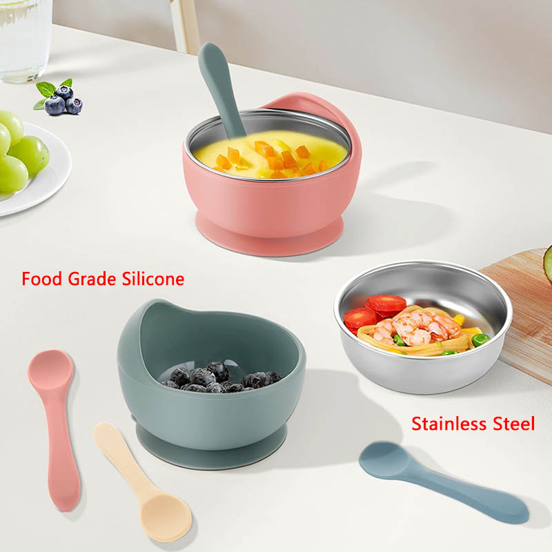 3 個セットベビー給餌ボウルスプーン付きステンレス鋼ボウルパ - Baby Food Feeder のレビューと価格