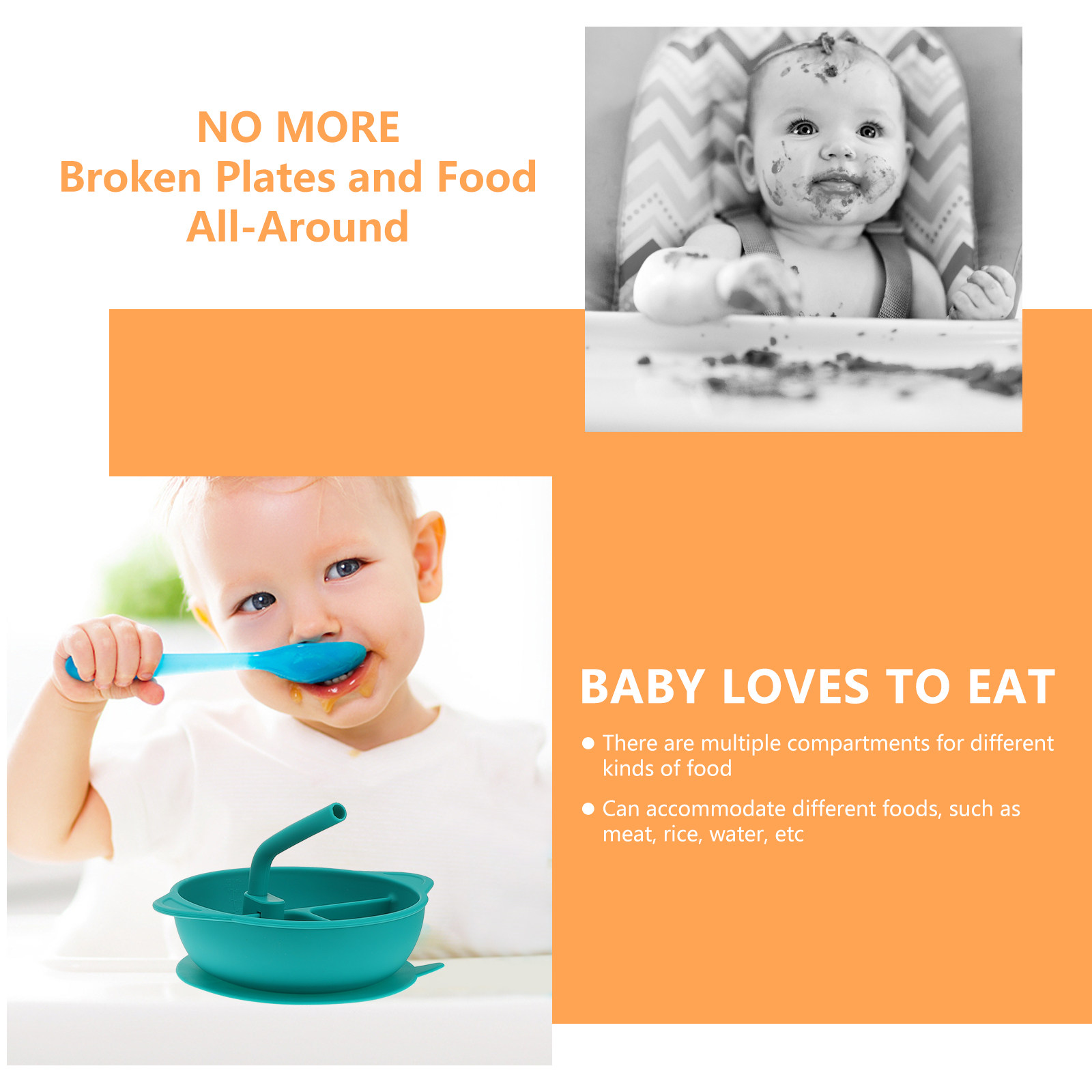1 個アンチブレイクシリコーンディナープレートベビー授乳吸引 - Baby Food Dinner のレビューと価格