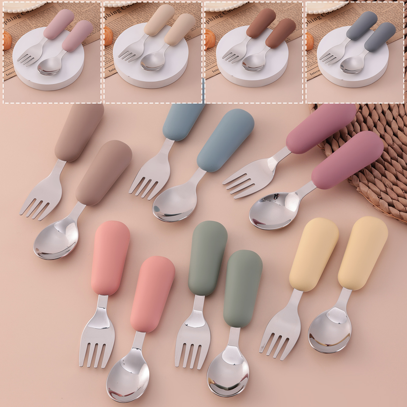 カラーキッズ 2ピース ステンレス製フォークスプーン ベビー - Baby Food Feeder のレビューと価格