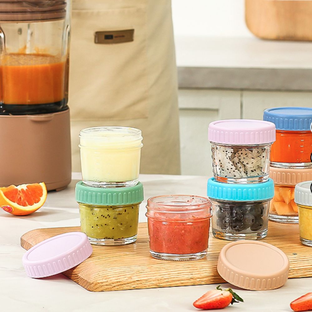 6個入り 多目的ガラス製ベビーフードジャー 再利用可能 目盛 - Baby Food Glass Containers のレビューと価格