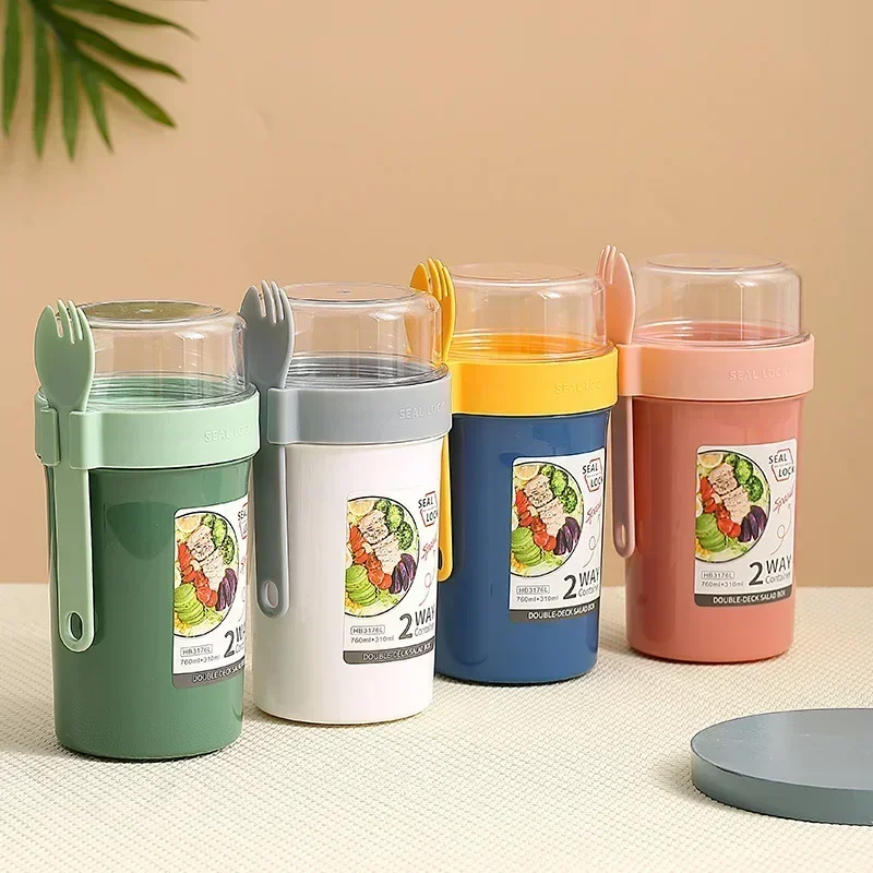 弁当箱 サラダ オートミール 朝食 ダブルカップ シリアル  - Weaning Spoon Set のレビューと価格