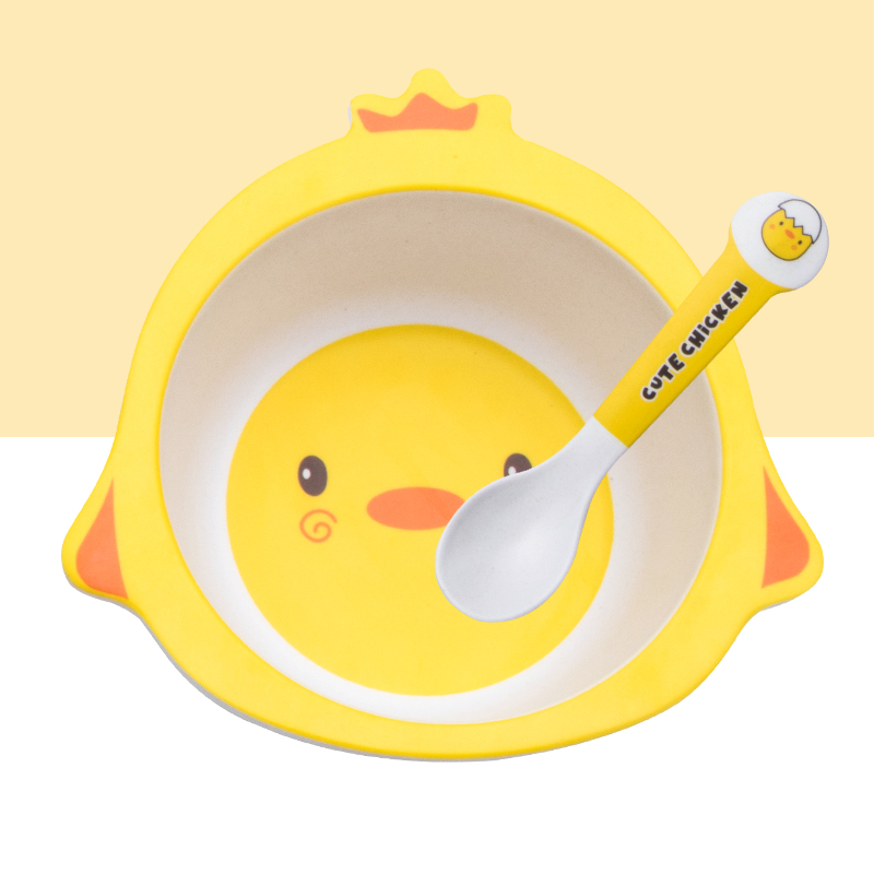 かわいい漫画の鶏の竹繊維食器セット - 家庭用プレート、ボウ - Weaning Spoon Set のレビューと価格
