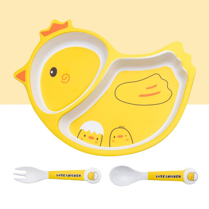 かわいい漫画の鶏の竹繊維食器セット - 家庭用プレート、ボウ - Weaning Spoon Set のレビューと価格