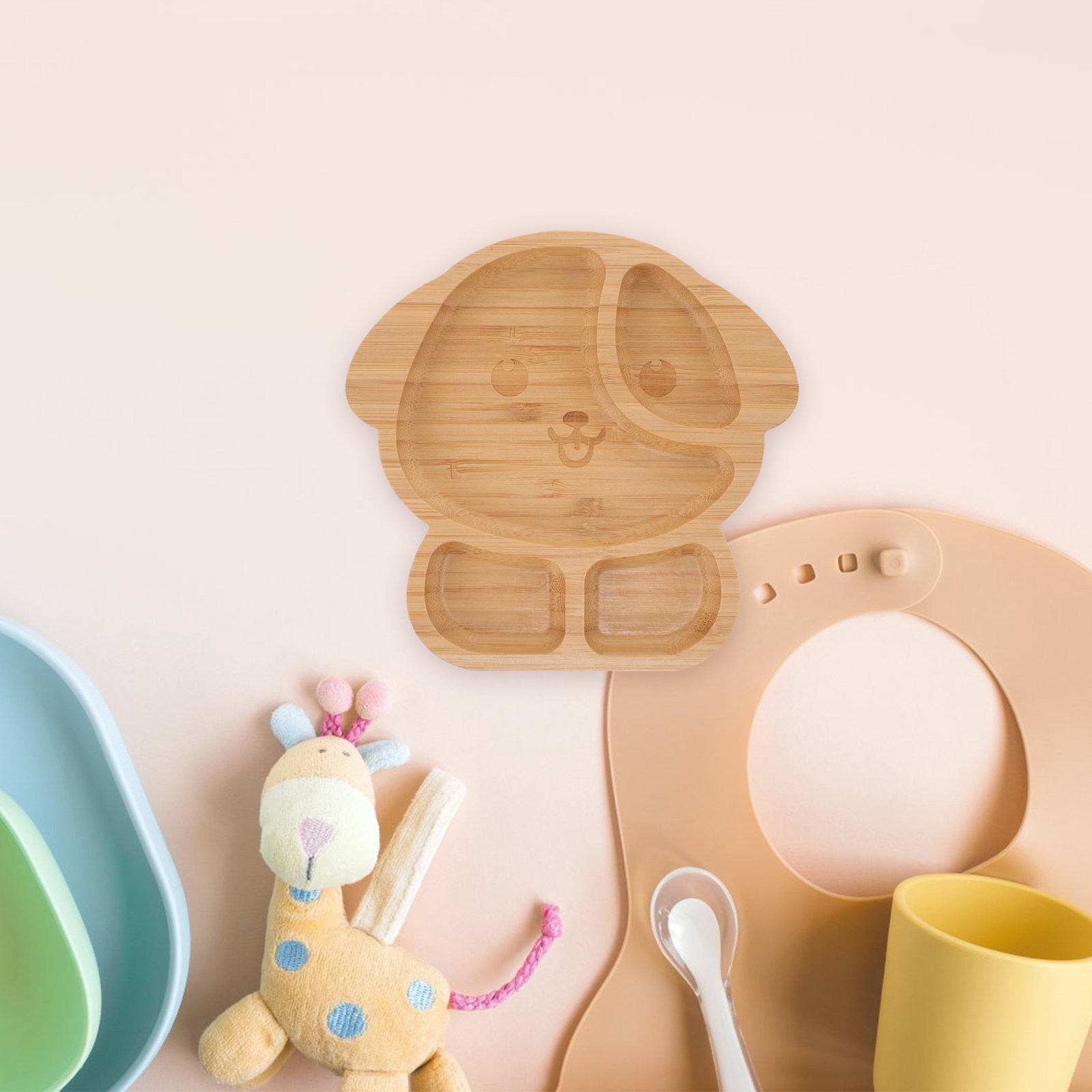 分割プレート木製ベビーフードトレイ竹製シリコン吸盤滑り止めラ - Baby Food Dinner のレビューと価格