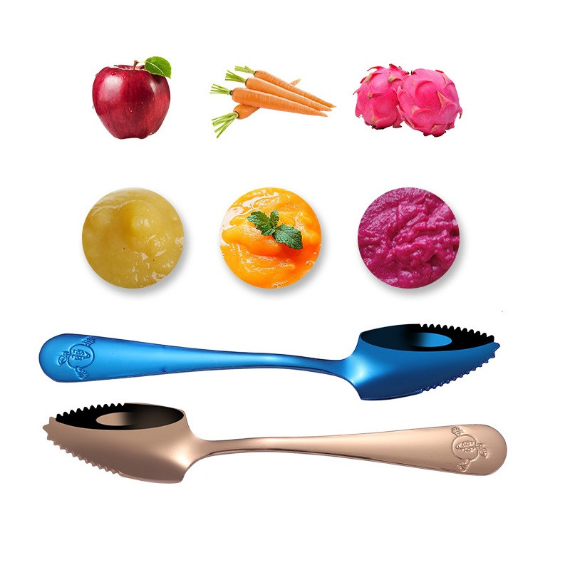 100 ピース/ロットステンレス鋼の鋸歯状スプーングレープフ - Baby Food Apple のレビューと価格