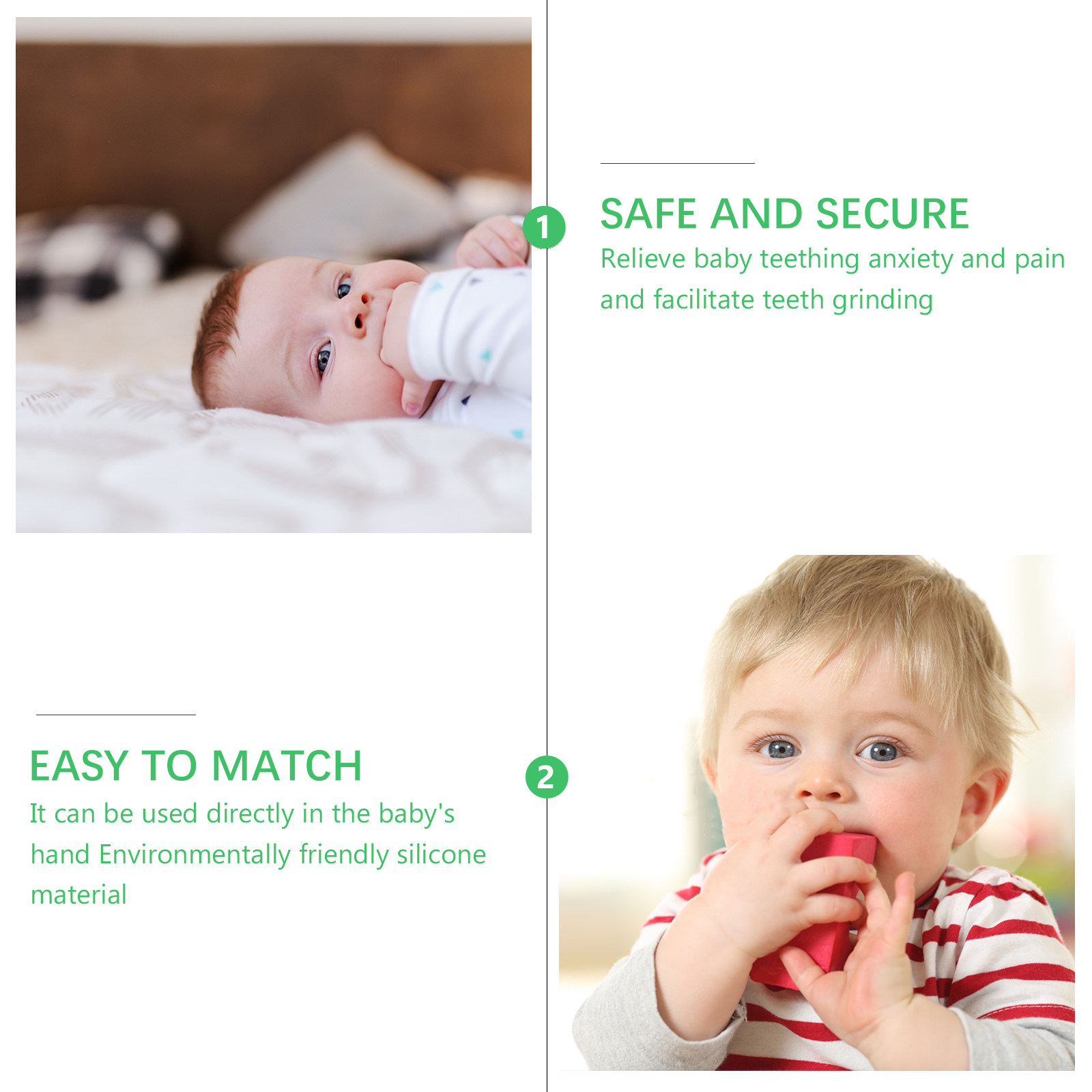 3個入り食品グレードシリコン製ベビー歯固め、歯が生える際の不 - Baby Food Product のレビューと価格