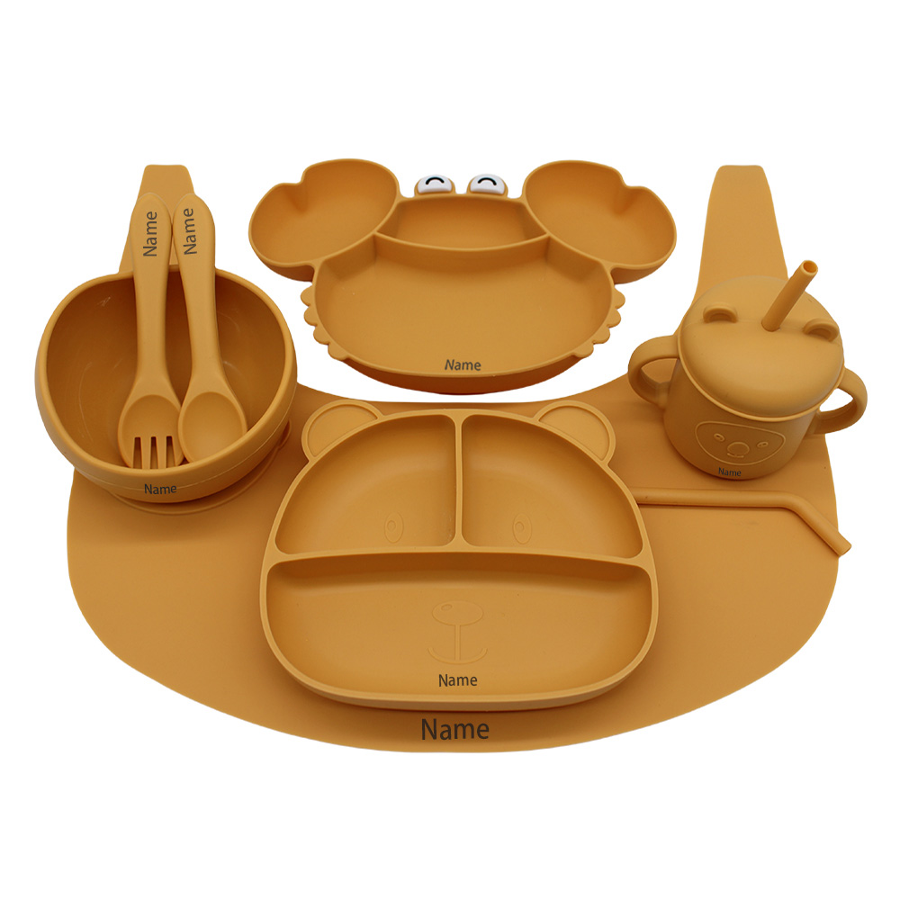 無料の名前印刷付き子供用食器セット：プレート、フォーク、スプ - Baby Food Table のレビューと価格