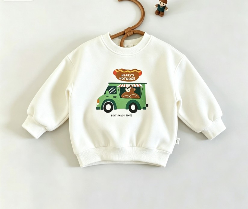 小さな子供用クルーネックスウェットシャツ、フードトラック、チ - Baby Food Apple のレビューと価格